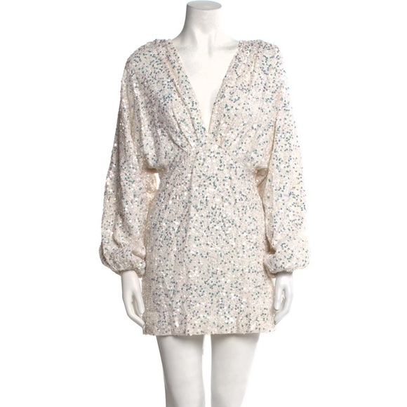 NWT Retrofete Aubrielle Sequin Chiffon Mini Dress - White Silver Size Small - Picture 11 of 12